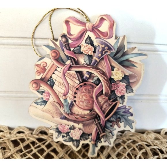 Vintage Victorian Tree Ornaments, SET/10, Drum Harp and Violin Floral Scrolls - Picture 3 of 10